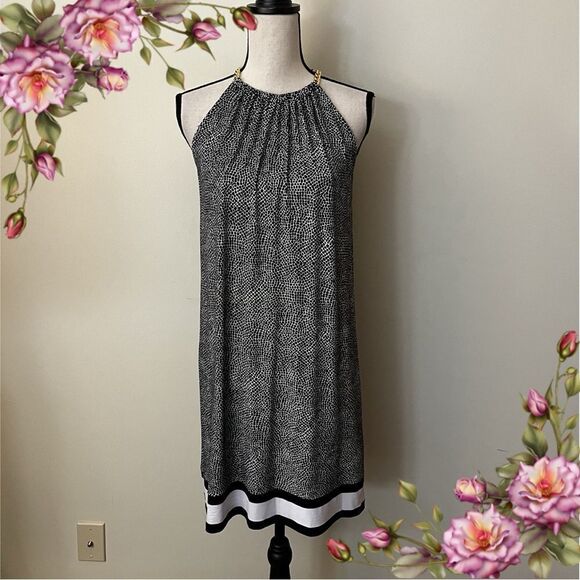 Michael Kors Jersey Halter A-line Loose Fit Dress with Gold Chain Straps - Picture 1 of 13